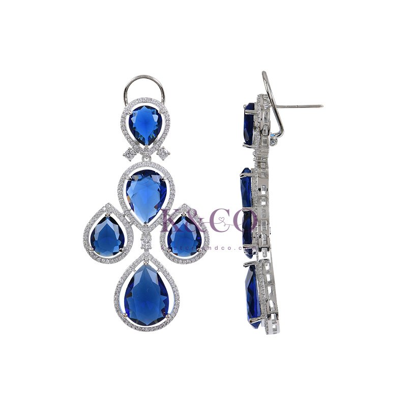 Kareena CZ Stone Fashion Earrings, Blue - Image 2