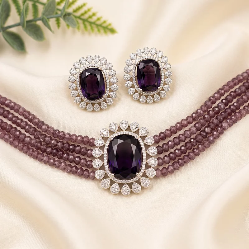 Amethyst Beads Layered Choker