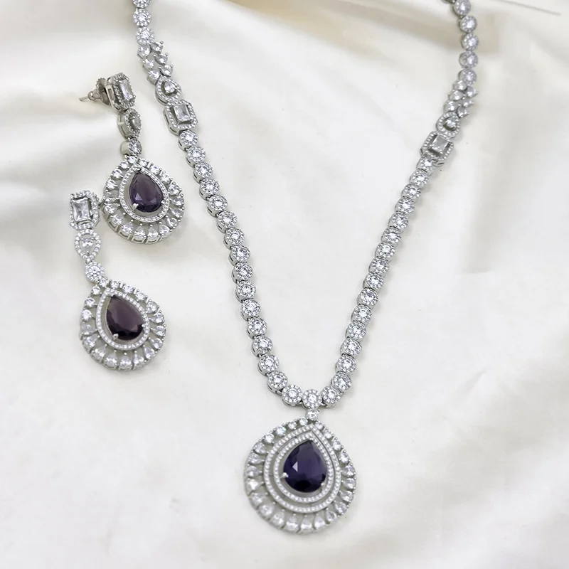 Amethyst Teardrop Crystal Necklace Set