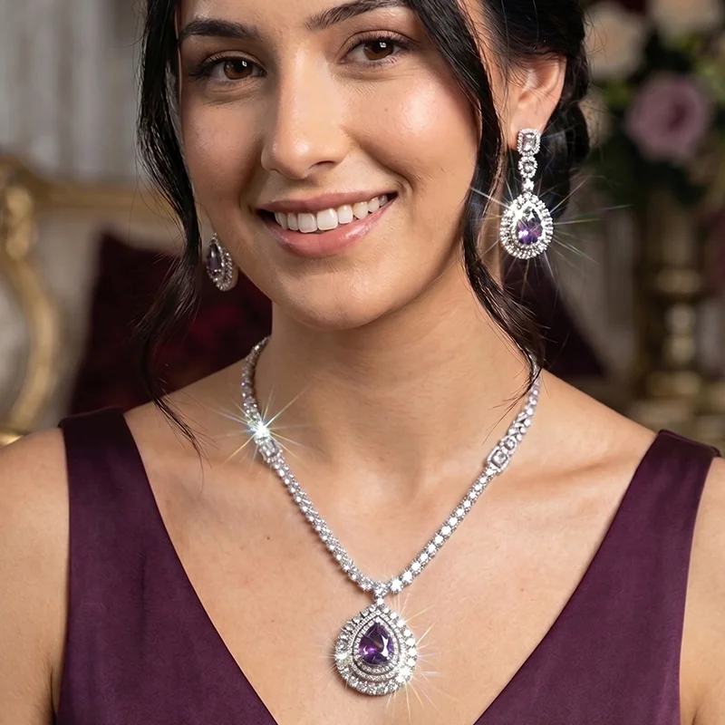 Amethyst Teardrop Crystal Necklace Set