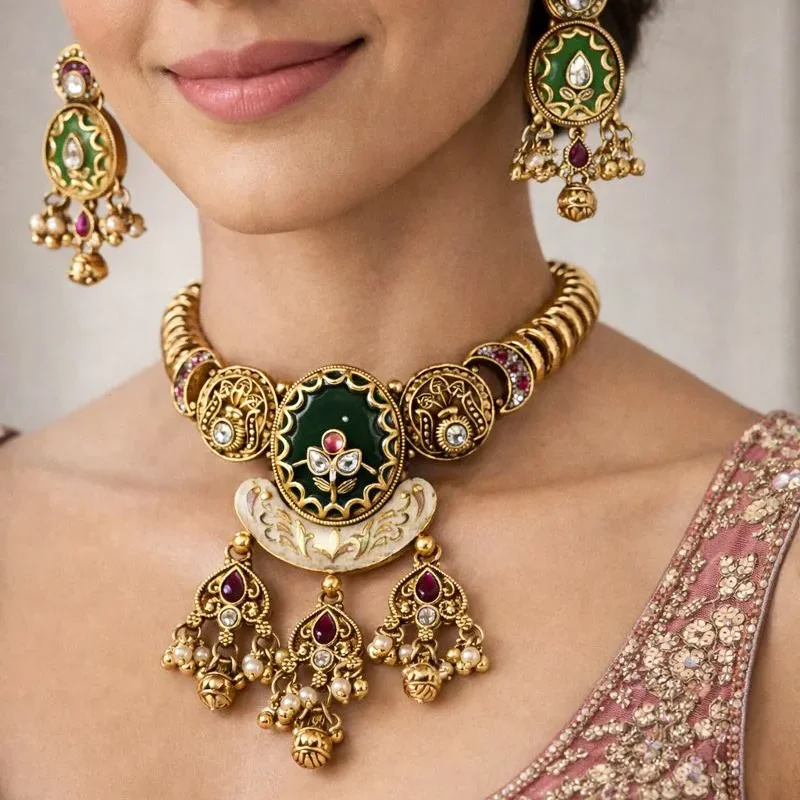 Reet Choker Set with Drops & Meenakari - Image 3