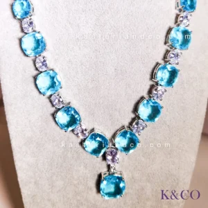 Aqua Blue Crystal Necklace Set - Image 3