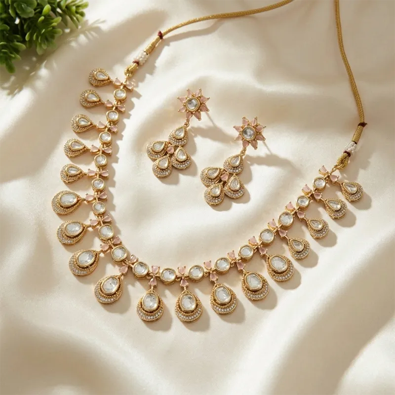 Pastel Bloom Kundan Layered Necklace Set - Image 2