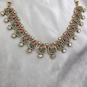 Alternative view of Blush Pink & Emerald Kundan Statement Necklace