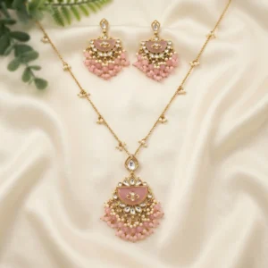Blush Pink Kundan Pearl Pendant Necklace Set