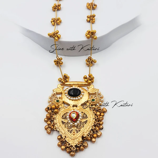 Antique Long Necklace with Kundan, Stones