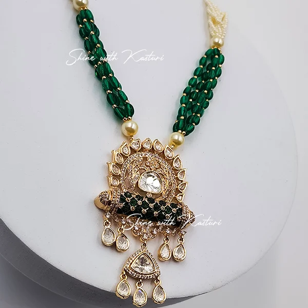 Polki Kundan Long Necklace with Statement Pendant - Image 2