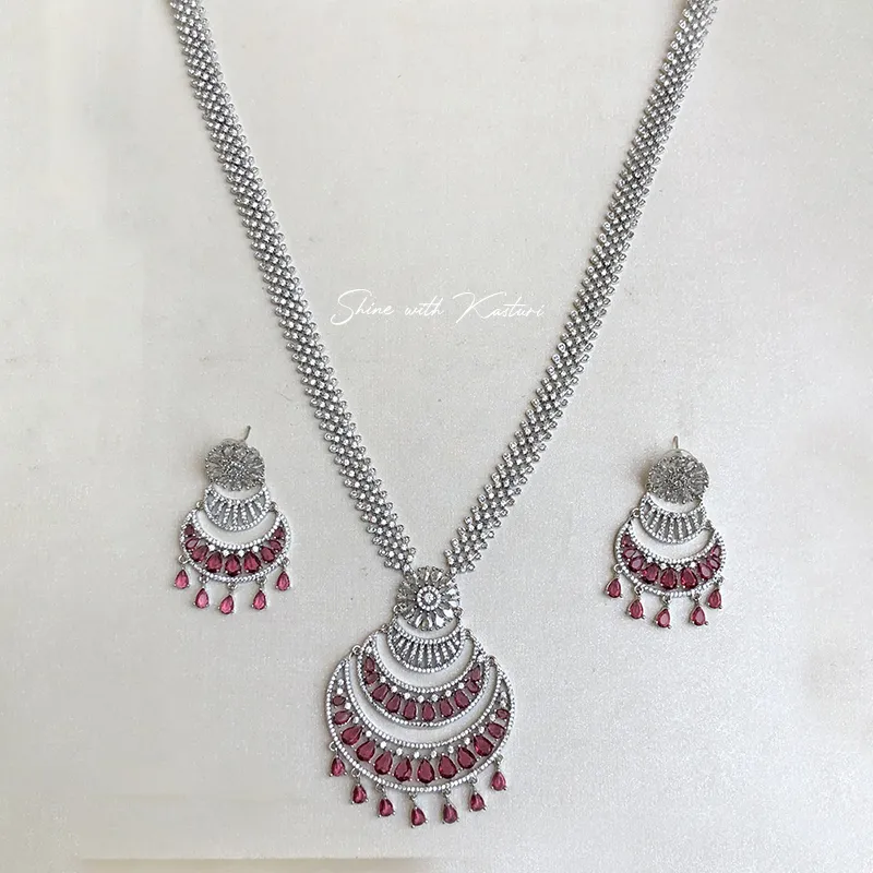 Ruby Cascade CZ Statement Long Necklace - Image 2