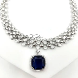 Selene CZ & Stone Necklace Set, Blue - Image 3