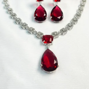 Kelly Cubic Zirconia Necklace with Stone Pendant, Red - Image 3