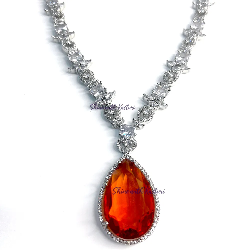 Celeste Pear Drop Necklace Set, Orange - Image 5