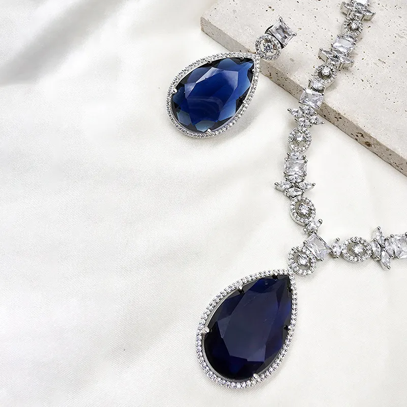 Celeste Pear Drop Necklace Set, Blue - Image 3