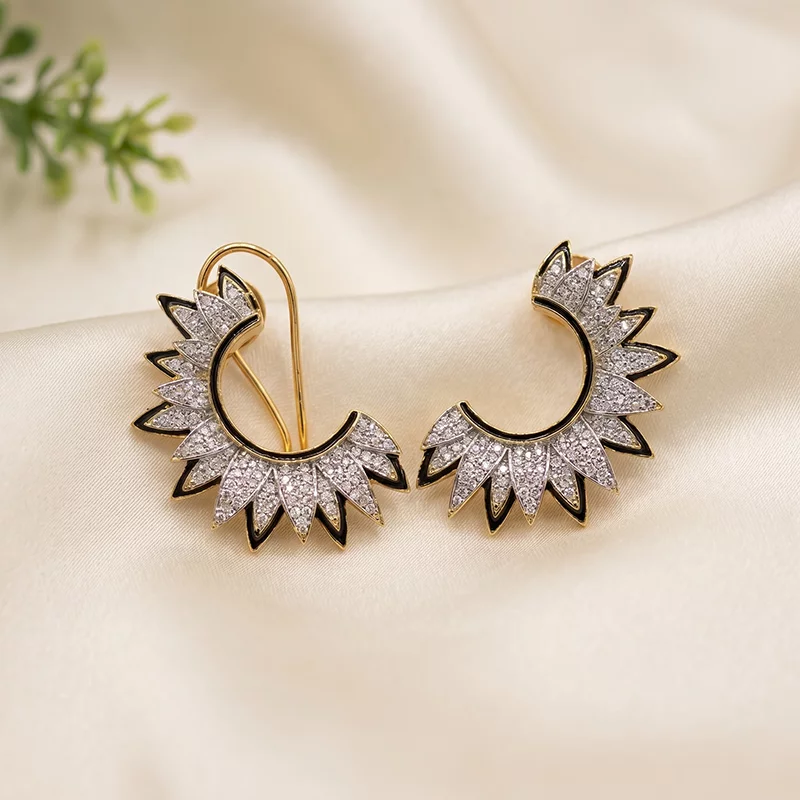 Half Moon Earrings, 2 Tone