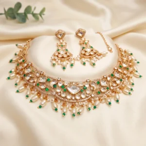 Statement Premium Choker Necklace with Polkis, Green