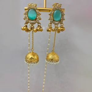 Indian Kashmiri Jhumka Earrings with Pearl Earchain