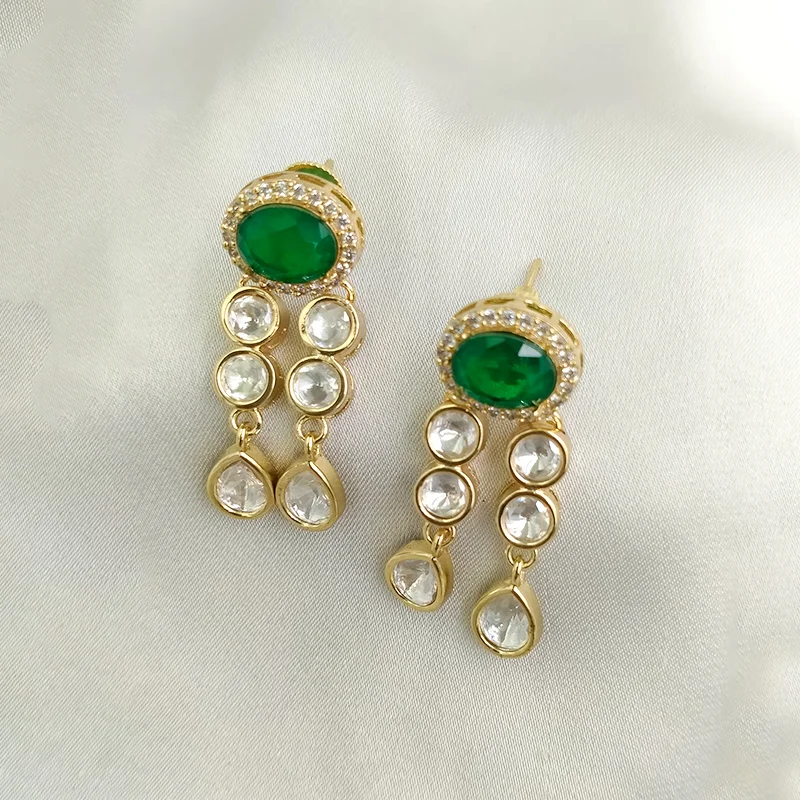 Emerald Radiance Kundan Drop Necklace Set - Image 4