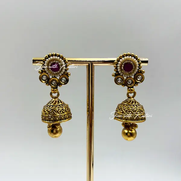 Ethnic Gold Tone Necklace with Jhumkis - Image 4