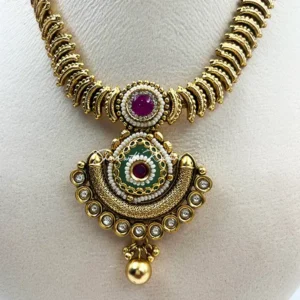 Ethnic Gold Tone Necklace with Jhumkis - Image 3