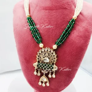 Polki Kundan Long Necklace with Statement Pendant - Image 3