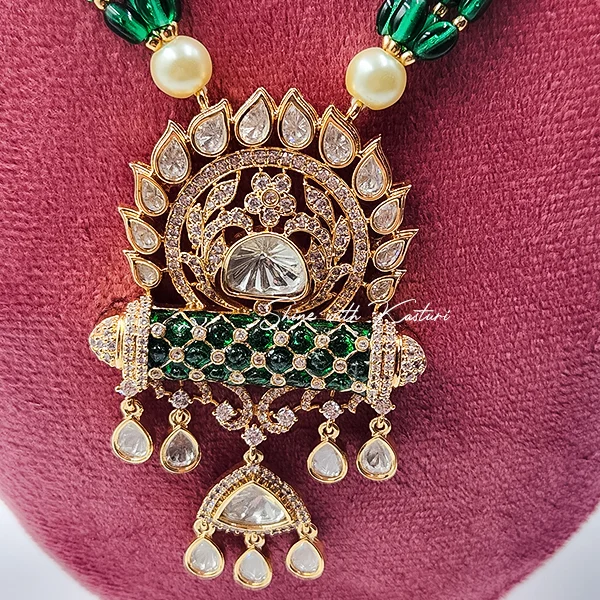 Polki Kundan Long Necklace with Statement Pendant - Image 4