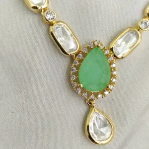 Mint Elegance Kundan Pendant Necklace Set - Image 3