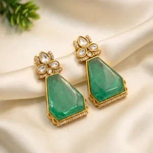 Large Kundan Stone Indian Statement Earrings - Image 4
