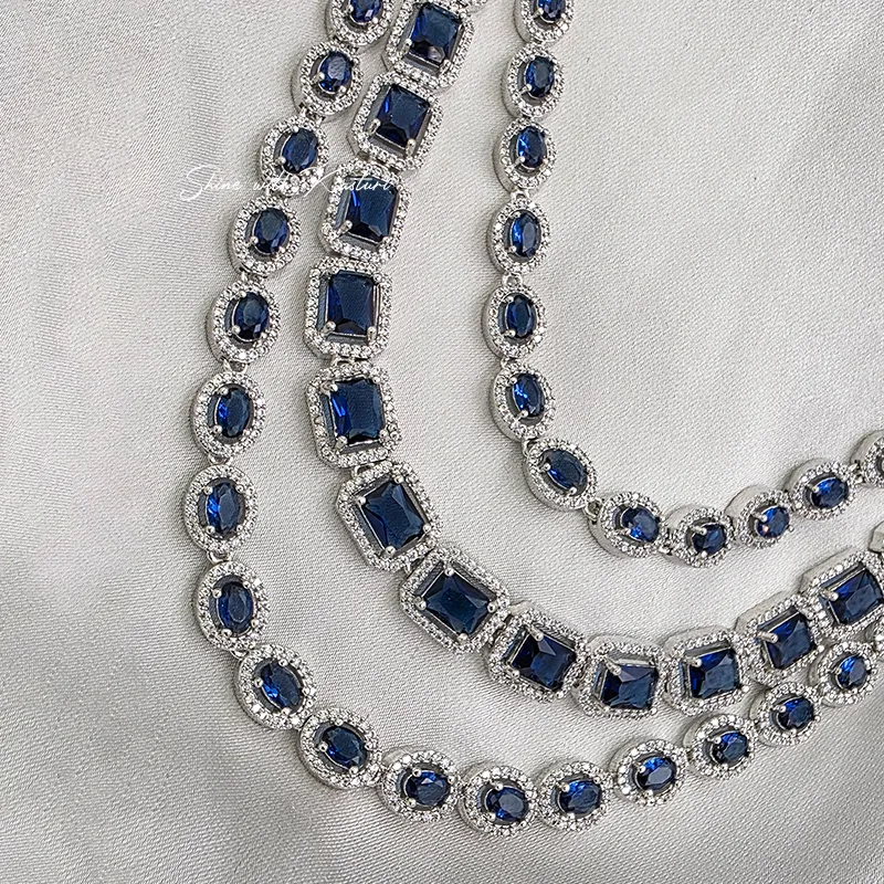 Royal Layered Statement Necklace, Blue - Image 3