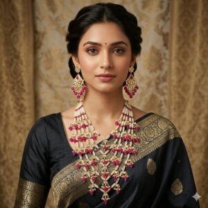 Alternative view of Indo Western Long Necklace With Gold Plating