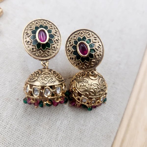 Royal Long Necklace with Kundan & Stones, Green - Image 7