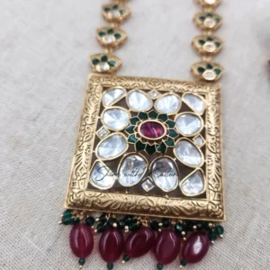 Royal Long Necklace with Kundan & Stones, Ruby - Image 4