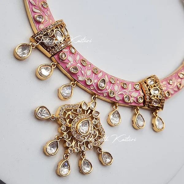 Sana Meenakari Hasli with Inlay Work, Pink - Image 6