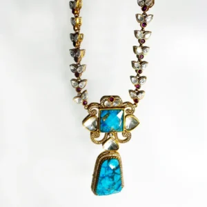 Indian Kundan Necklace with Mint Stone - Image 2