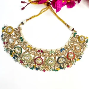 Alternative view of Multicolor Kundan Statement Necklace with Bead Detailing