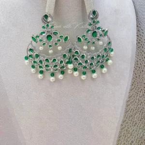 Royal Pearl Chandbali Statement Earrings, Ruby - Image 2