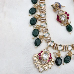 Emerald Royale Polki Kundan Necklace Set - Image 3