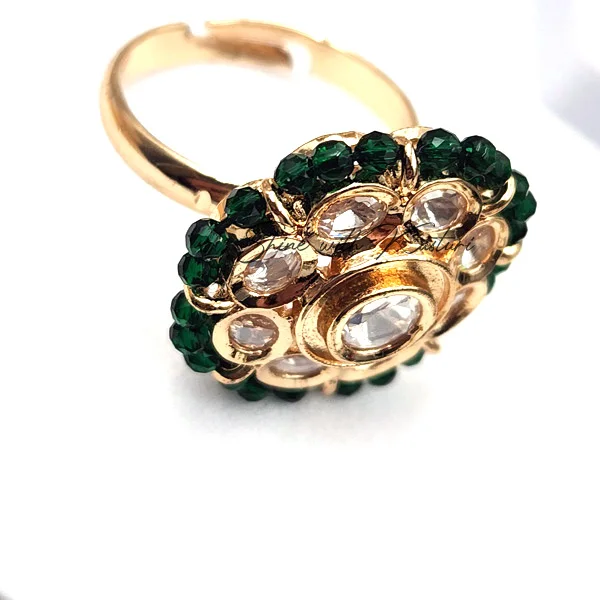 Royal Green Kundan Floral Ring - Image 3