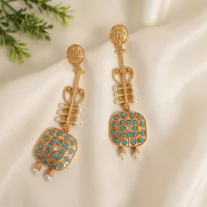 Satin Gold Plated Long Earrings - Image 2