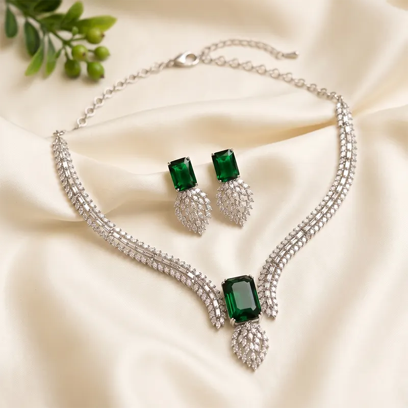 CZ Crystal AD Necklace Set, Green