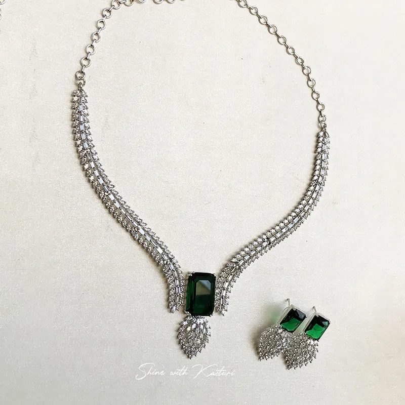 CZ Crystal AD Necklace Set, Green - Image 2
