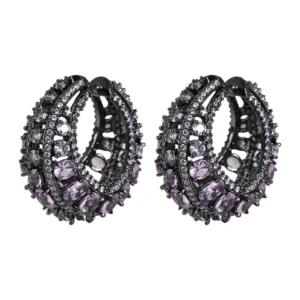 Lavender CZ Crystal Rhodium Hoop Earrings - Image 3