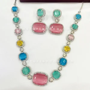 Alternative view of Zina CZ and Stone Statement Necklace Set