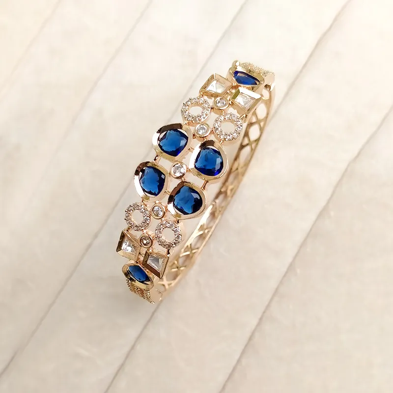 Sapphire Blue CZ Openable Cuff Bangle - Image 2