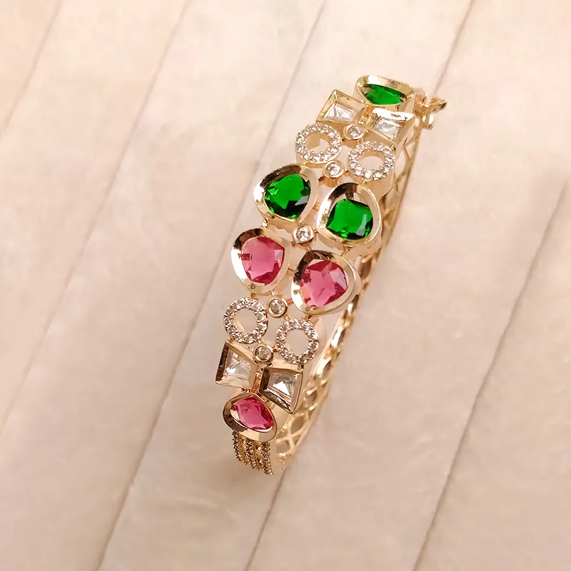 Ruby Green CZ Openable Cuff Bangle - Image 2