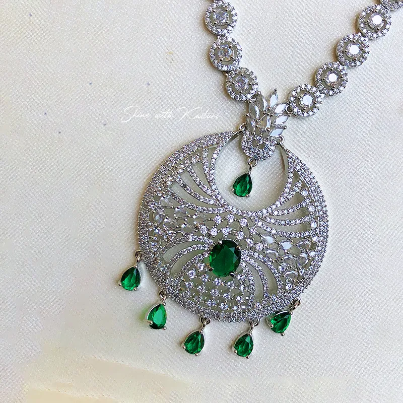 Emerald Radiance CZ Pendant Long Necklace - Image 3