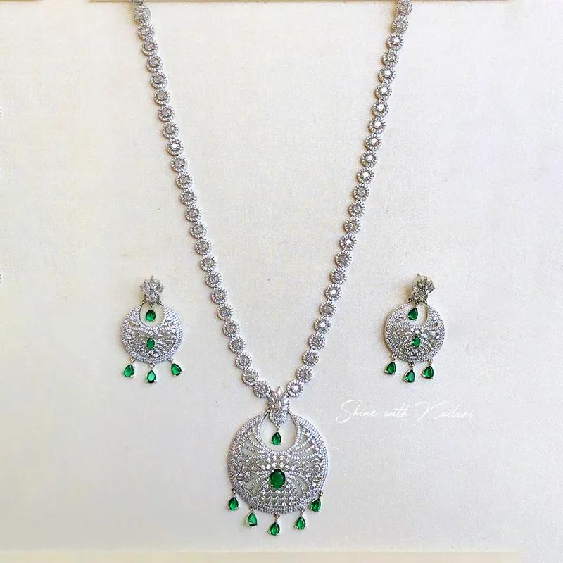 Emerald Radiance CZ Pendant Long Necklace - Image 2