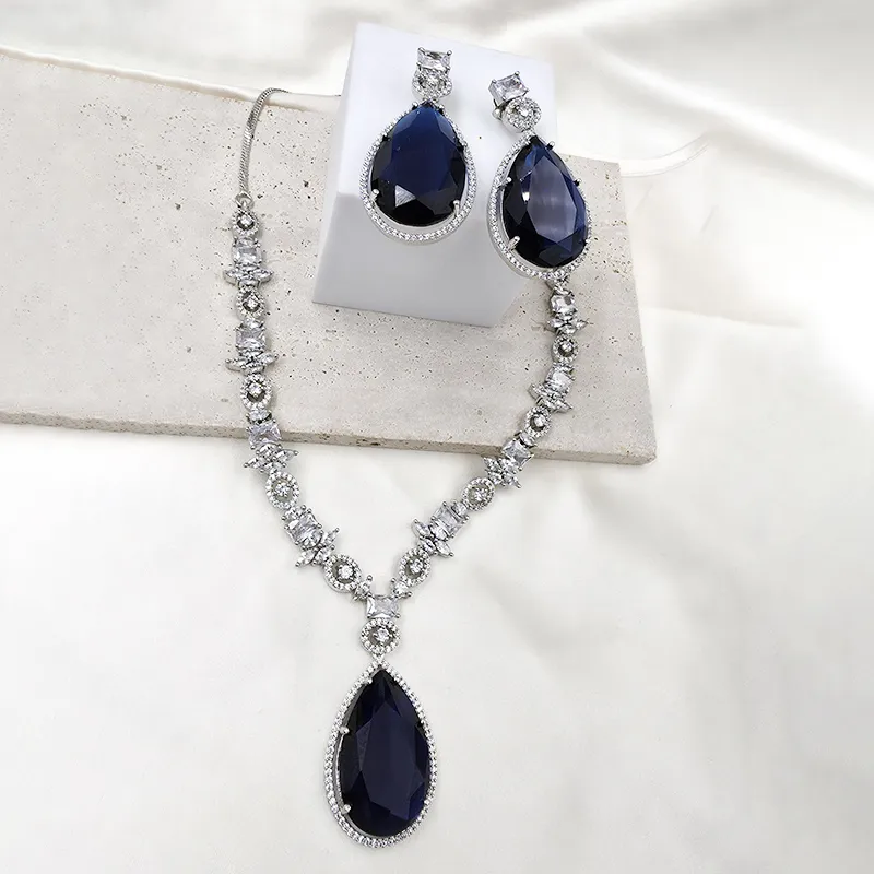 Celeste Pear Drop Necklace Set, Blue - Image 2