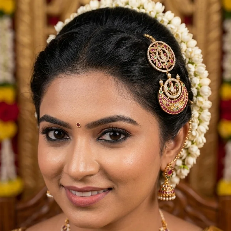 Chand Suraj Ruby Green Gold Plated Hair Accessories - Image 2