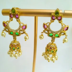 Chandbali Style Jhumka Earrings, Multi - Image 3