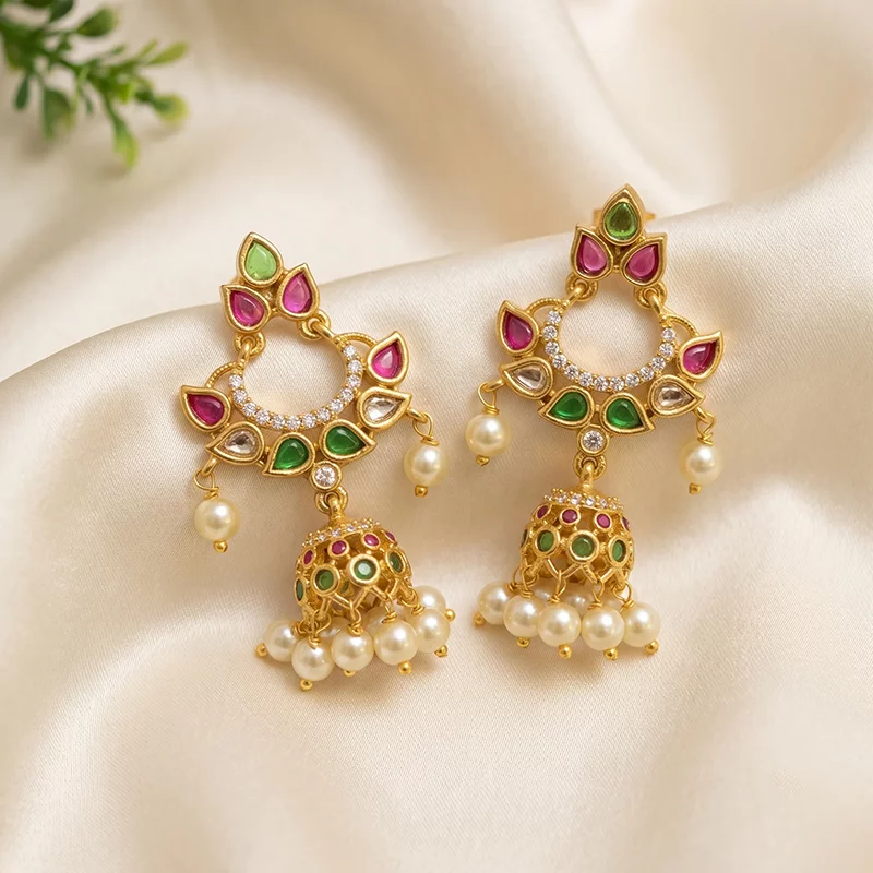 Chandbali Style Jhumka Earrings, Multi