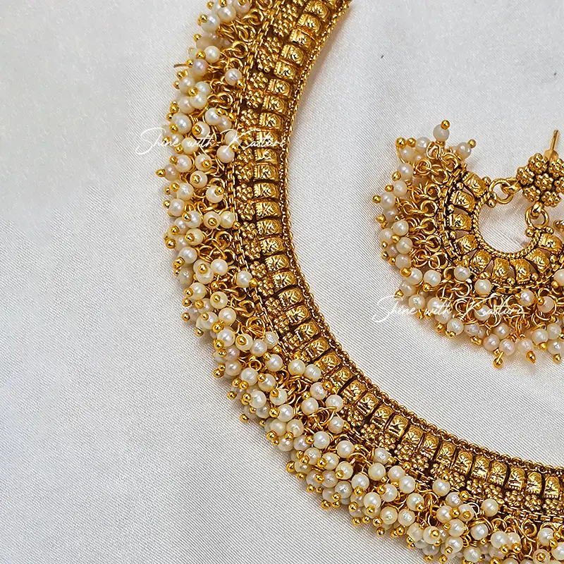 Chandrika Pearl Choker Set in gold finish - Image 2
